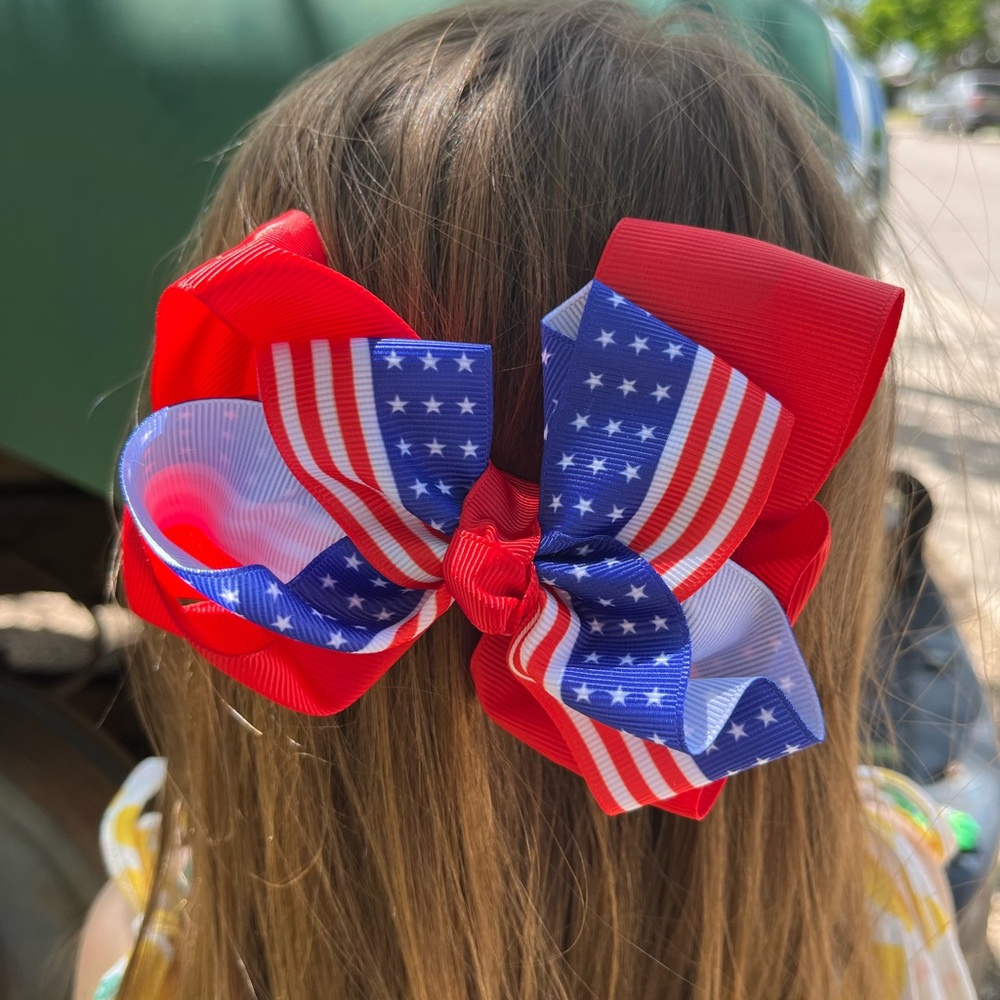 2 Handmade Red Patriotic Americana Hair Bows - Picture 3 of 12